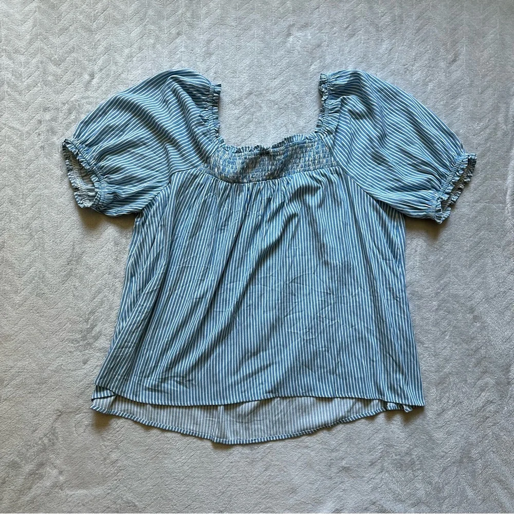Torrid Gauze Smocked Yoke Top Stripe Blue and White‎ Size 2X